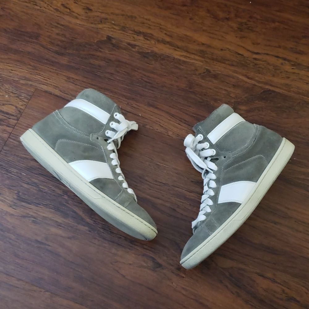 Saint Laurent Gray Suede Hightop Sneakers Size 37 Edgy Streetwear Chic Feminine - Picture 2 of 8